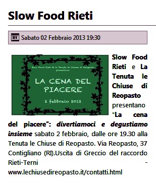 Serata con Slow Food Rieti e convivialit